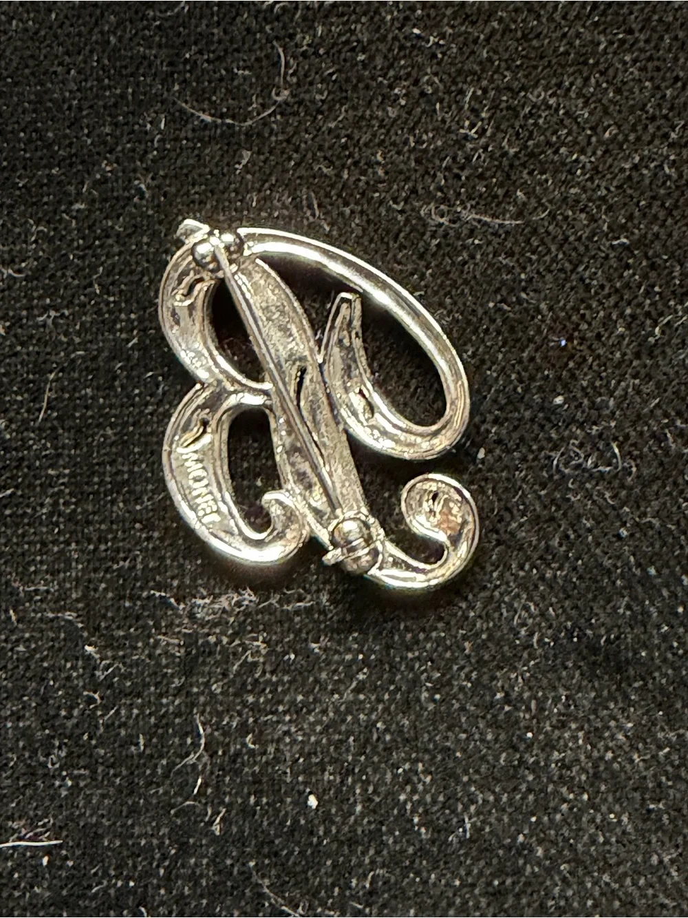 Monet Crystal Letter B Brooch in Silver Tone